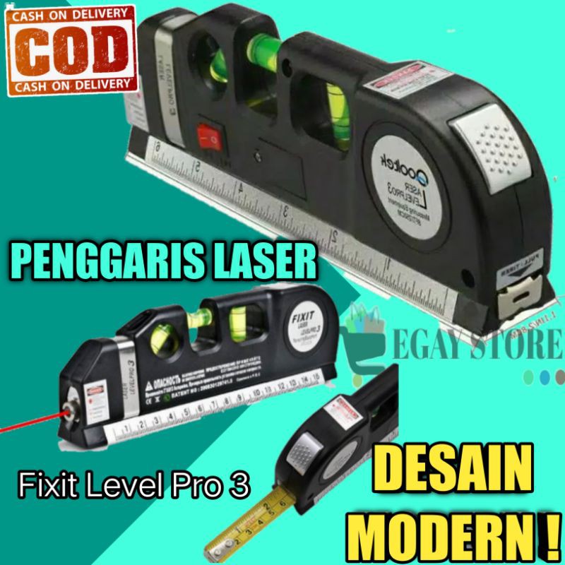 PENGGARIS LASER FIXIT LEVELPRO 3 WATERPASS METERAN LASER MANUAL SERBAGUNA 250cm - TERLARIS