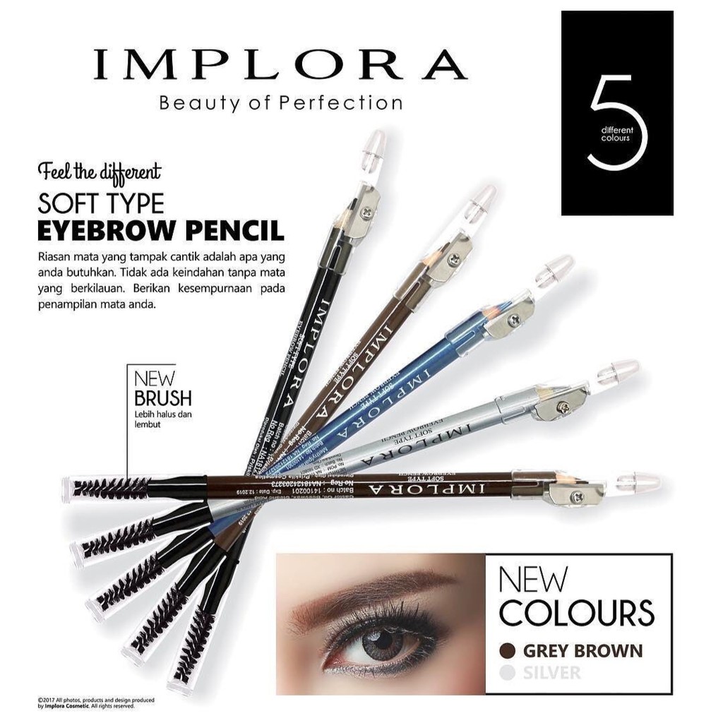 Pensil Alis IMPLORA 2 in 1 - Soft Type Eyebrow Pencil Original BPOM