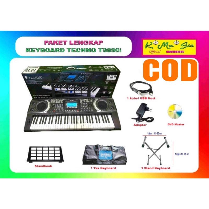 Paket komplit Keyboard Techno T9890i T-9890 internal Indonesia dutcongplo USB MP3 song siap ORG OMB 