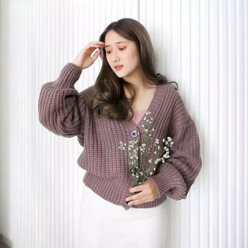 CARDIGAN CROP NACARA RAJUT-Milo/burgundy