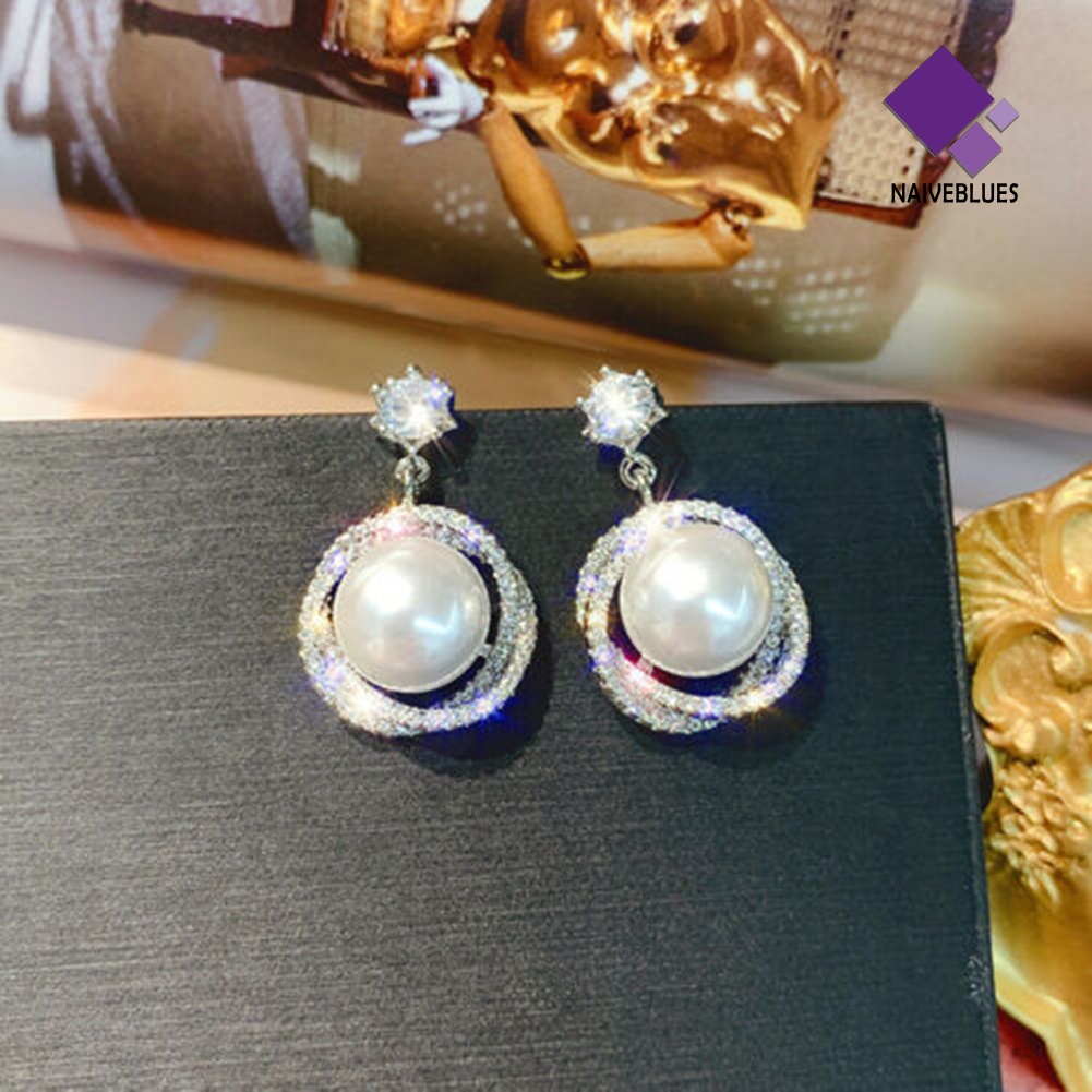 Anting Stud Hias Mutiara Berlian Imitasi Gaya Elegan Untuk Wanita