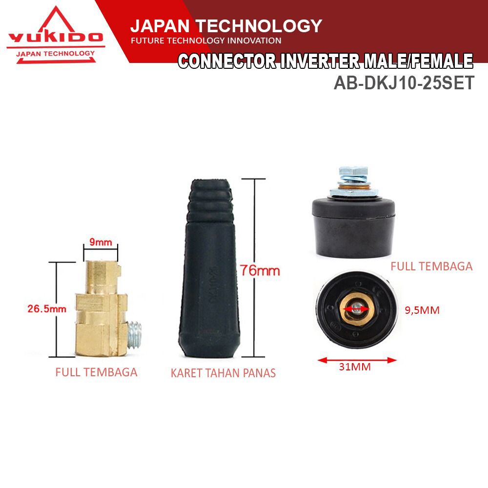 DIJAMIN AWET  2 SET KONEKTOR LAS Kabel Konektor Male Female Connector Las 10 - 25 mm Mesin Las YUKIDO CEWE COWO