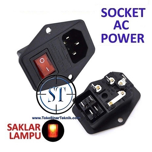 BA-88-3in1 Socket AC 3in1 + Saklar 4 Pin + Fuse Holder Power Outlet Socket