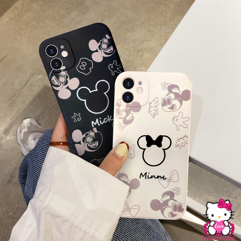 Cartoon Case Iphone 13 pro max 11 12 Couple 7 8 Plus Lover Cute Kawaii Xr Xs X Mickey Mouse Xs Max Se 2020 6 6S Plus Straight Edge Square Iphone 12 11 Pro Max Minnie Tpu Soft Camera Protector Cover