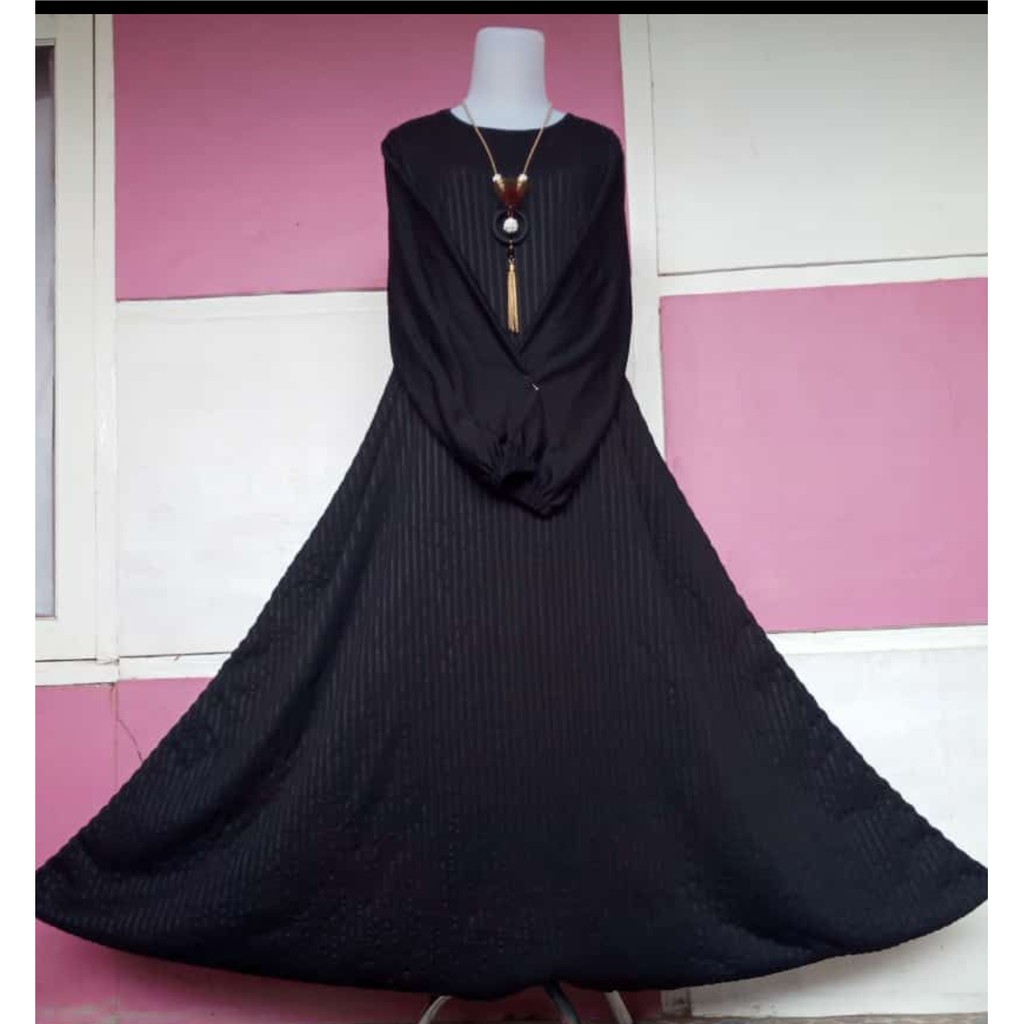Gamis Plisket Bahan Hyget HItam