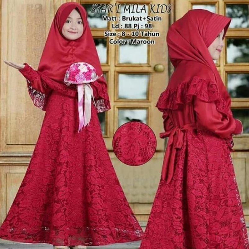 Gamis Anak Milla Moscrepe Mix Brukat 6 - 8 Tahun