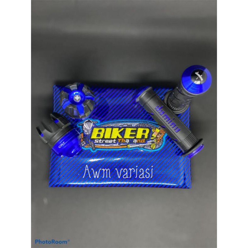 kulit jok biru + habdgrip/grip  Jalu biru + jalu as roda depan biru universal