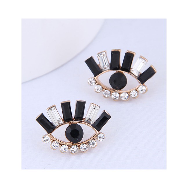 LRC Anting Tusuk Fashion Black And White 925 Silver Needle Eyebrow Earrings A58332