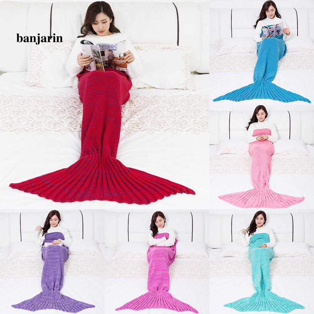 Sulawesy Soft Solid Color Handmade Crochet Mermaid Tail Fishtail Women Baby Girls Blanket Shopee Indonesia