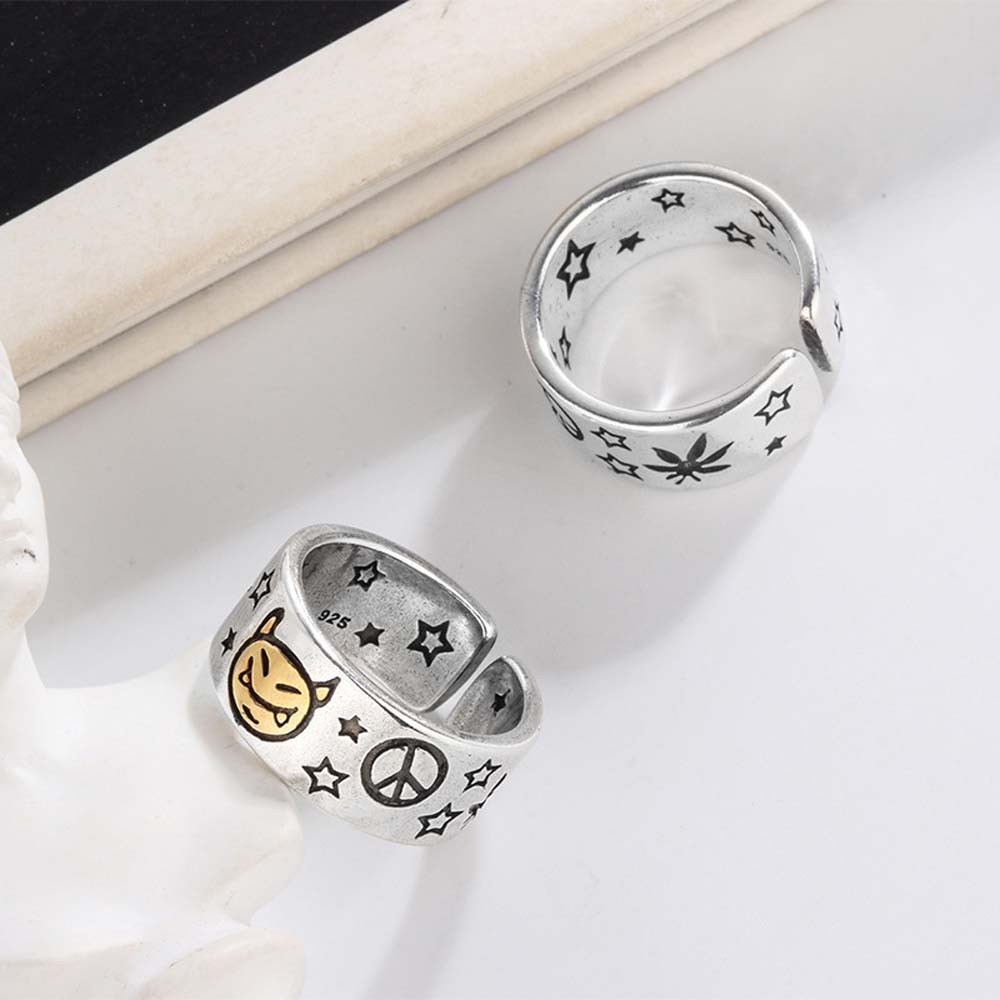 MXBEAUTY Hip Hop Open Ring Vintage Fashion Jewelry Finger Ring Women Punk Star Men Korean Personality Little Devil