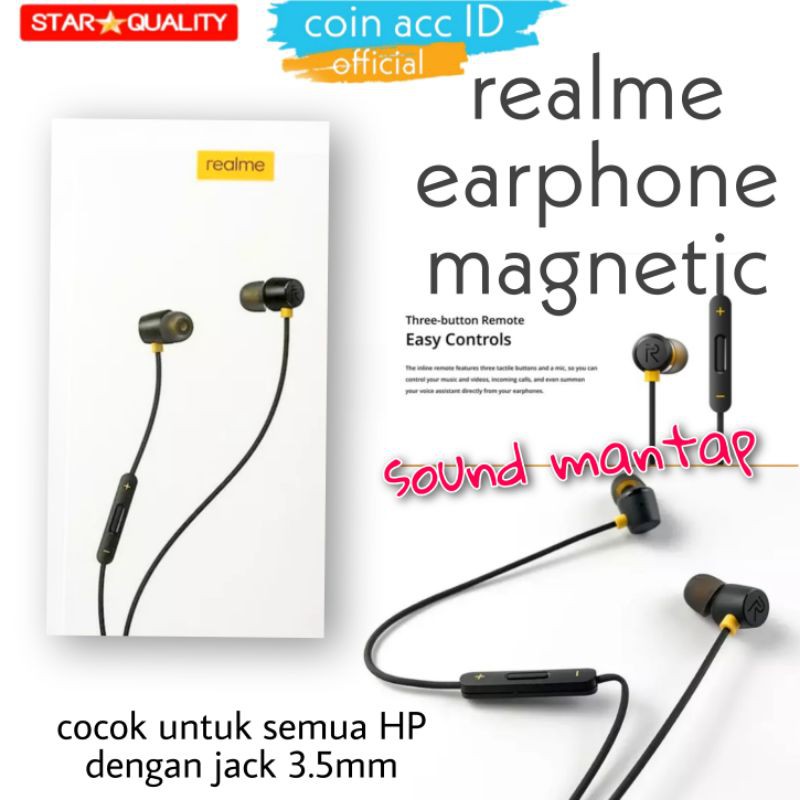 Headset/earphone REALME BUDS play button+MIC real BASS cocok untuk semua HP C11 C12 C15 NARZO 5 pro