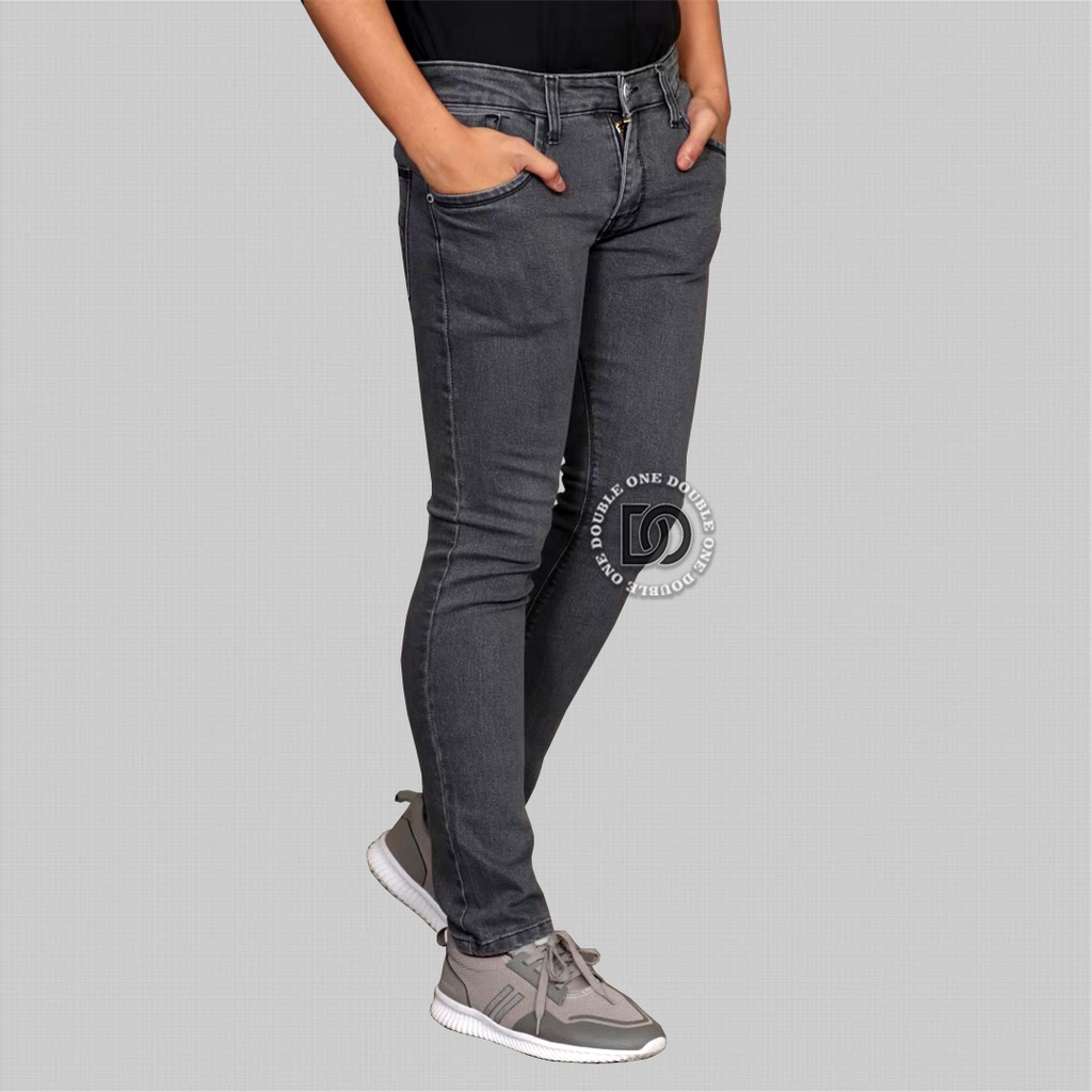 DOUBLE ONE Celana Jeans Panjang Pria Slim Fit Original FIFTEEN DENIM Abu abu