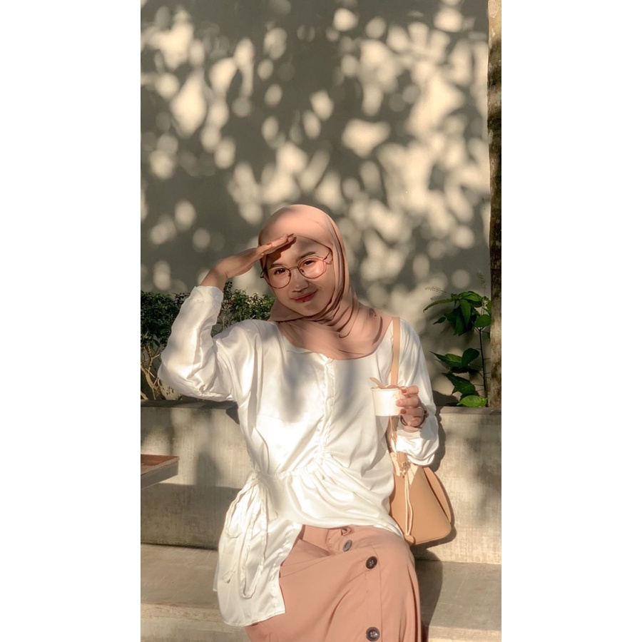 1KG MUAT 5PCS | ARMANY SILK BLOUSE KERUT SERUT DEPAN HITS OOTD FASHION WANITA SELEBGRAM