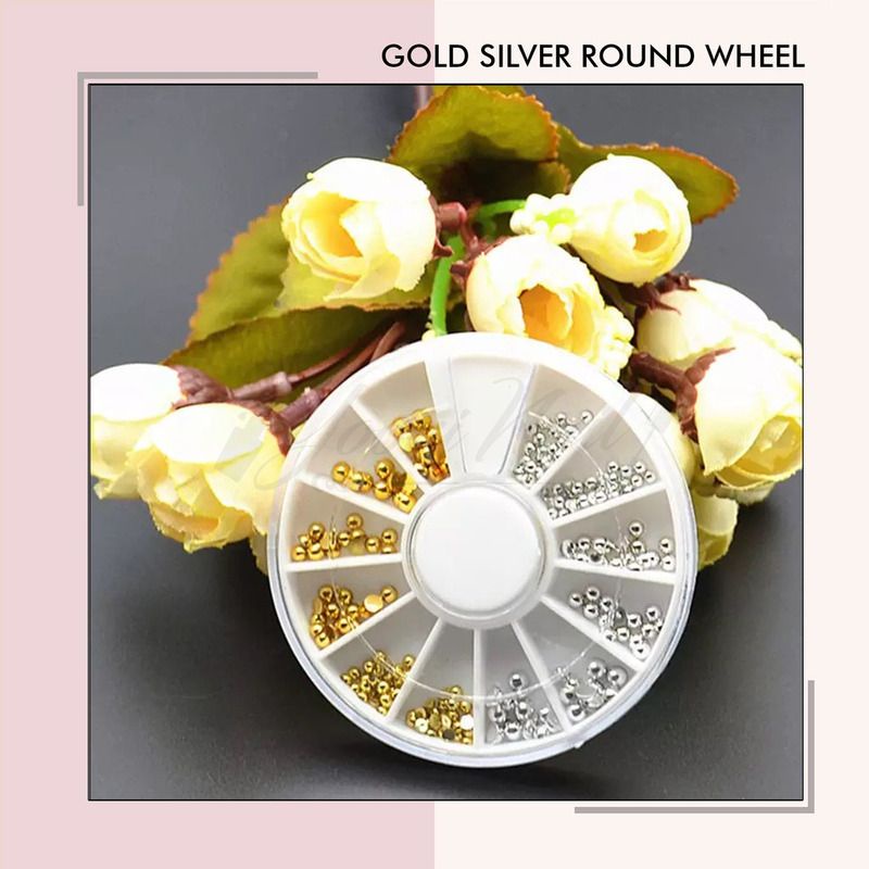 Gold silver round wheel rhinestones nail art alloy aloy metal 3D