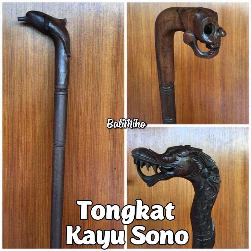 Tongkat Motif Binatang Kayu Sono - Tongkat Ukir - Tongkat Kayu Unik - Tongkat Pentas - Pajangan Tong