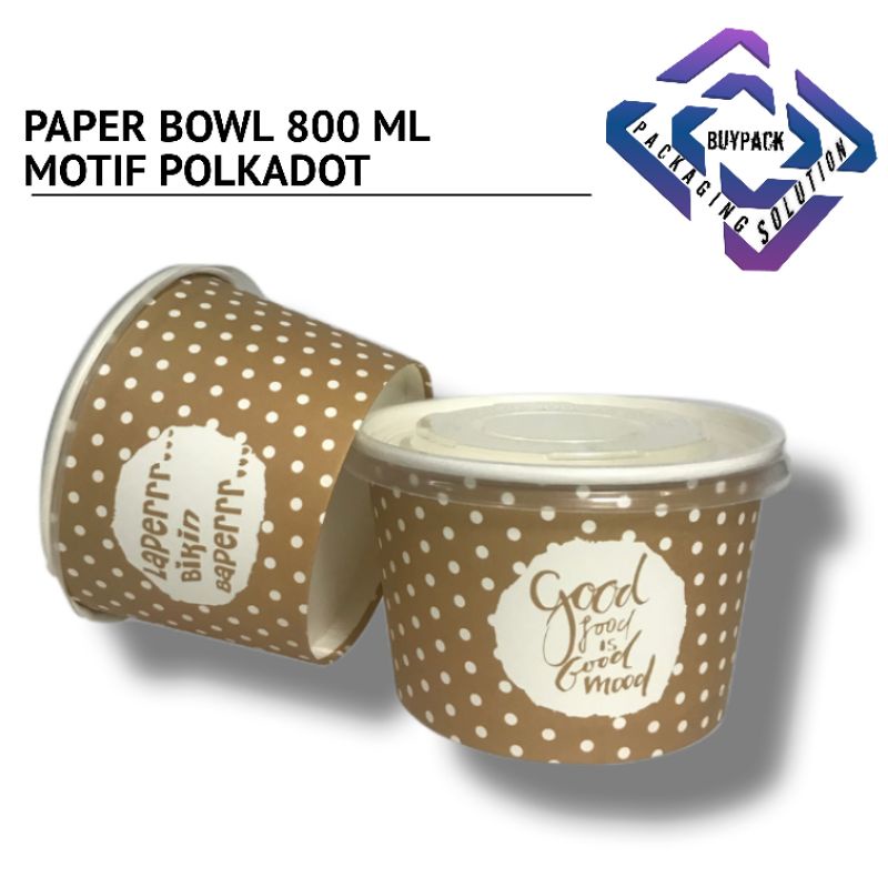 100pcs - Paper Bowl 800ml + Lid / Motif Polkadot / Mangkok Kertas / Bowl 800ml