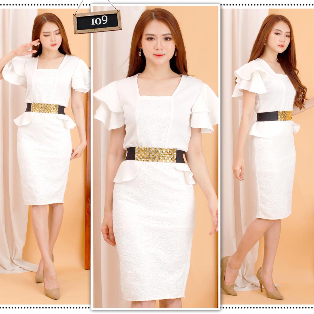 Kathryn collection #109 , DRES ROK SPAN TANGAN  RUMBEI SCUBA IMPORT KOMBINASI BRUKAT GLITER FREE BEL