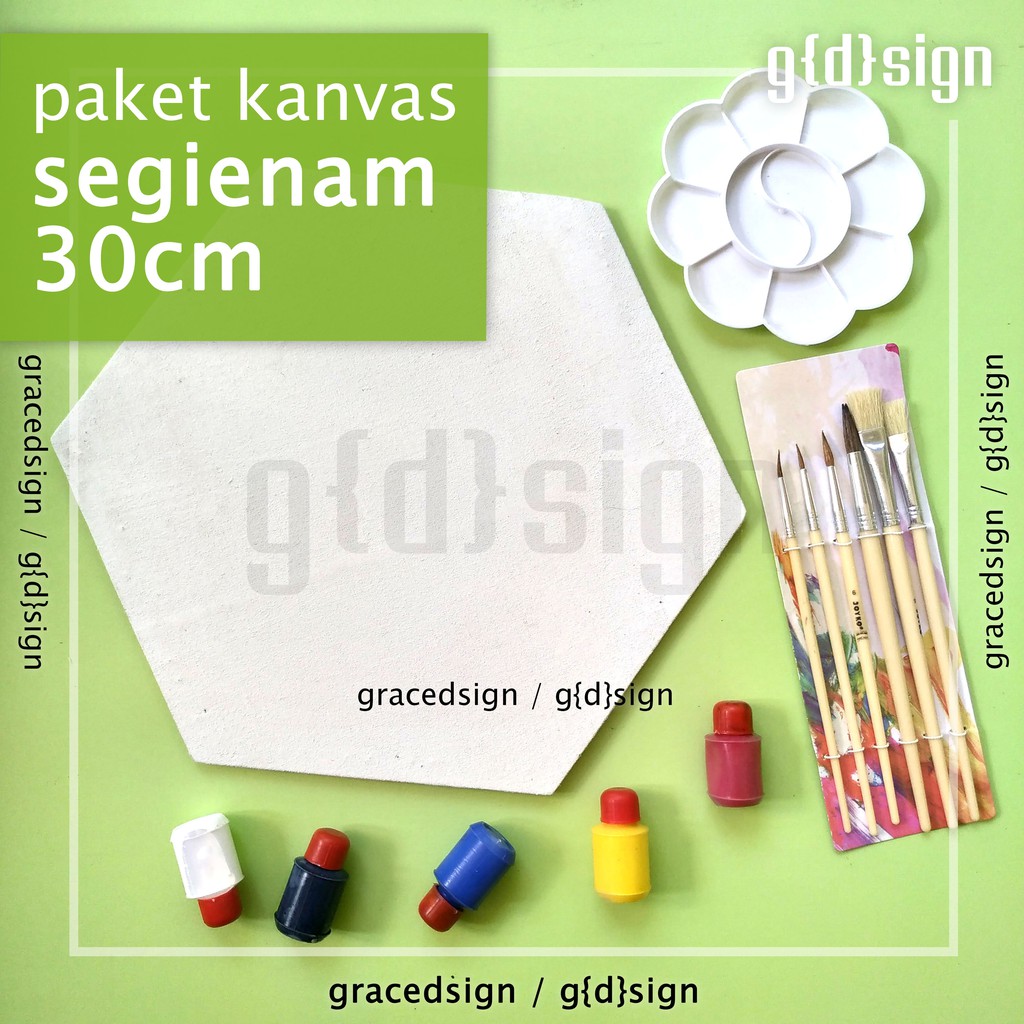 

DIY Painting Kit Paket Melukis Hemat Pemula Beginner Palet Kanvas Kuas Cat Akrilik Segienam 30 cm