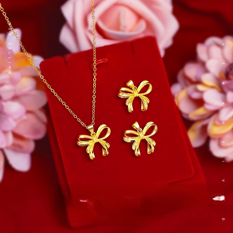 Kalung Rantai Lapis Emas Asli Kadar 375 Dengan Liontin Pita Untuk Wanita