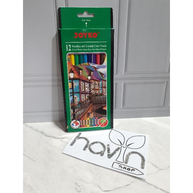 

[(BAYAR DITEMPAT) pensil warna 12 warna ukuran panjang bisa dihapus merek JOYKO CP-109/WOODLESS and ERASABLE