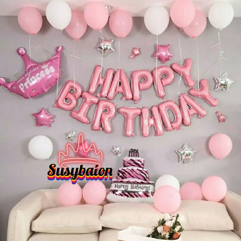 Jual Paket dekorasi happy birthday pink/dekorasi ulang tahun Shopee