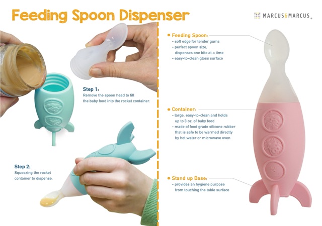 Marcus &amp; Marcus - (With Lid) Baby Feeding Spoon Dispenser Rocket BLUE