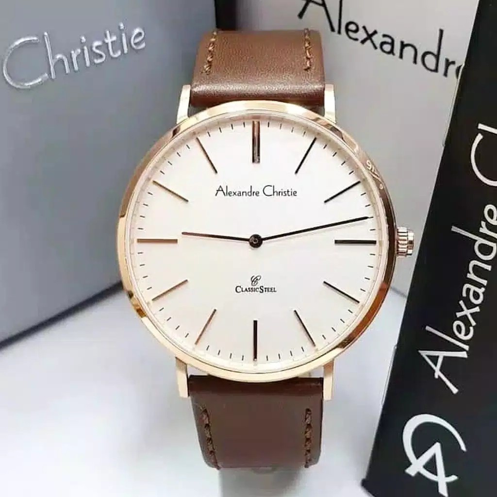 Alexandre christie original ac8490 jam pria coklat rosegold