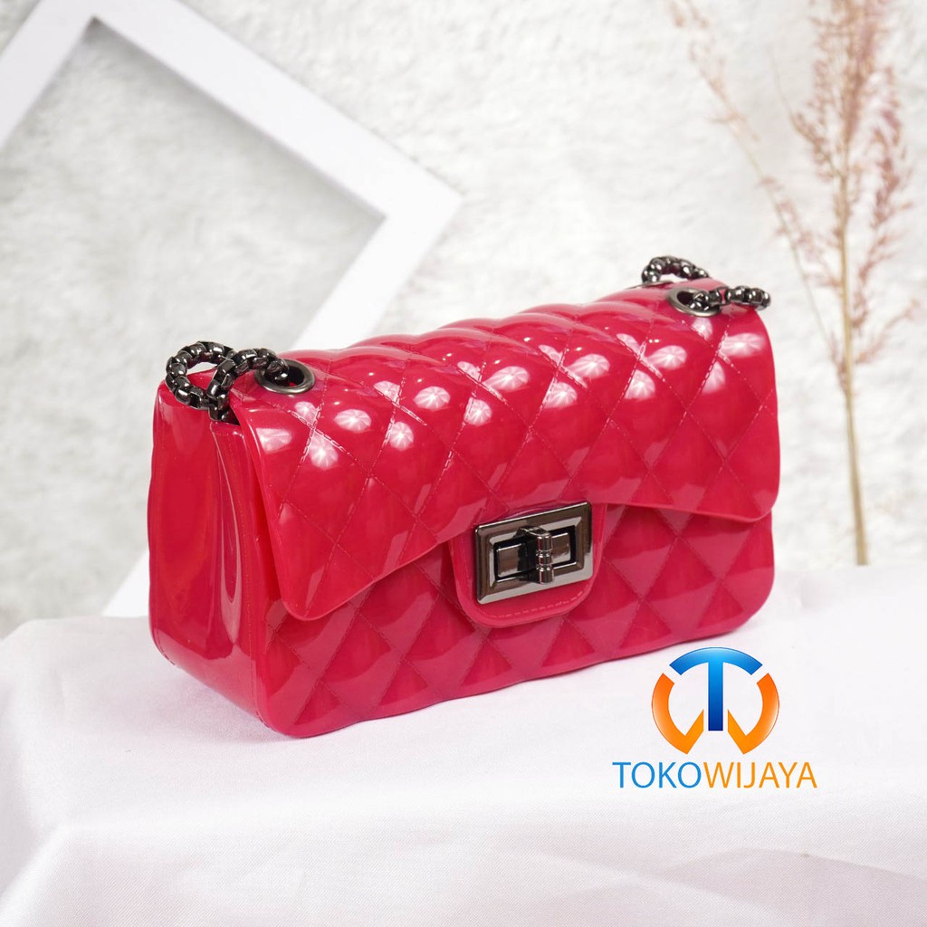 Tas Jelly Glossy Size 18 Cm Rantai Hitam