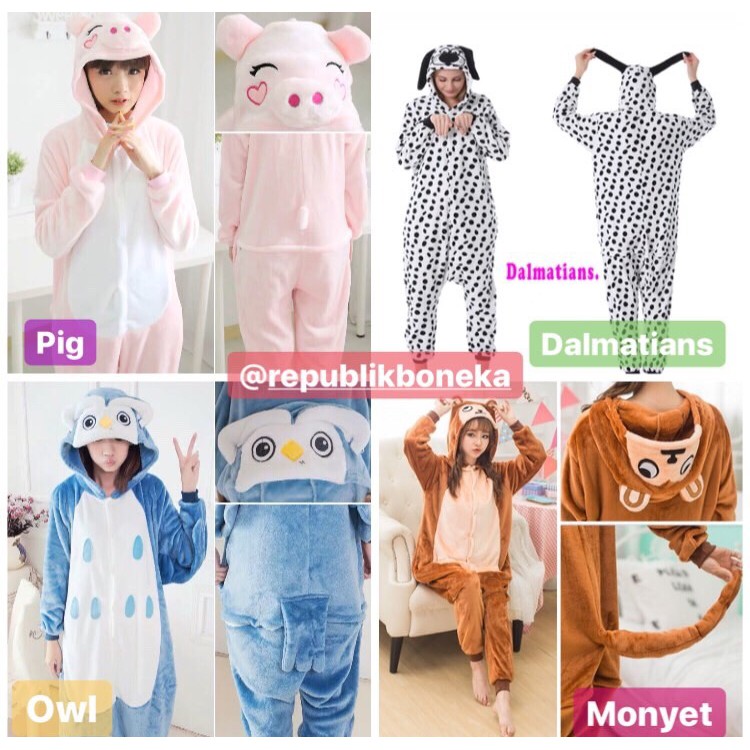 BAJU ONESIE KOSTUM KELINCI KELELAWAR DUMBO ELMO HARIMAU SERIGALA POOH EEYORE OLAF DORAEMON SPIDERMAN OWL