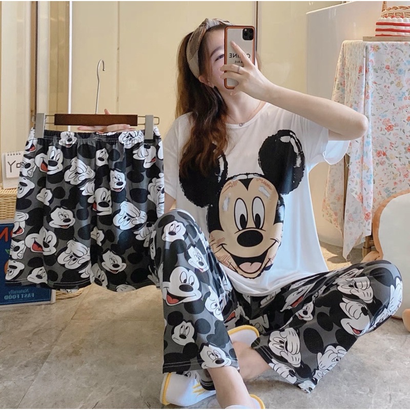 JC- Stelan Oversize 3in1 Import / Piyama 3in1 / Piyama Korea wanita terbaru Murah-3in1 big mickey
