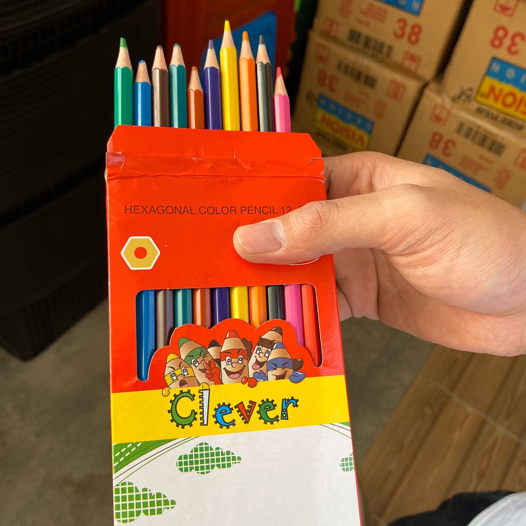 Jual PENSIL WARNA CLEVER BESAR (12 PCS PANJANG) | Shopee Indonesia