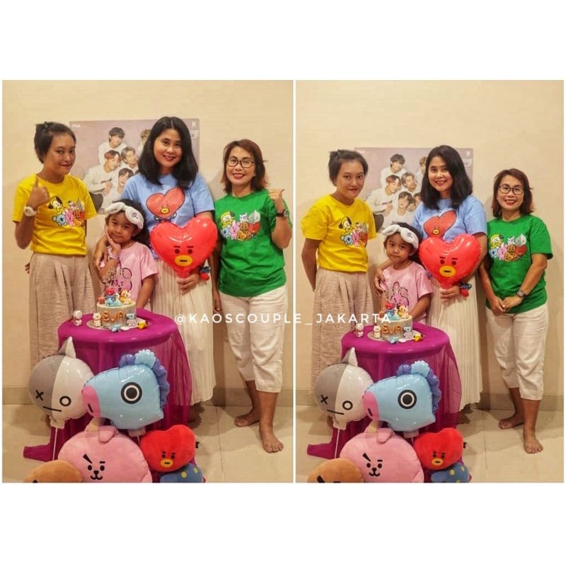 GRATIS CUSTOM NAMA /FOTO Kaos / Baju Couple Ultah Ulang Tahun BTS BT21 K-POP KOYA (RM), RJ (Jin), SH