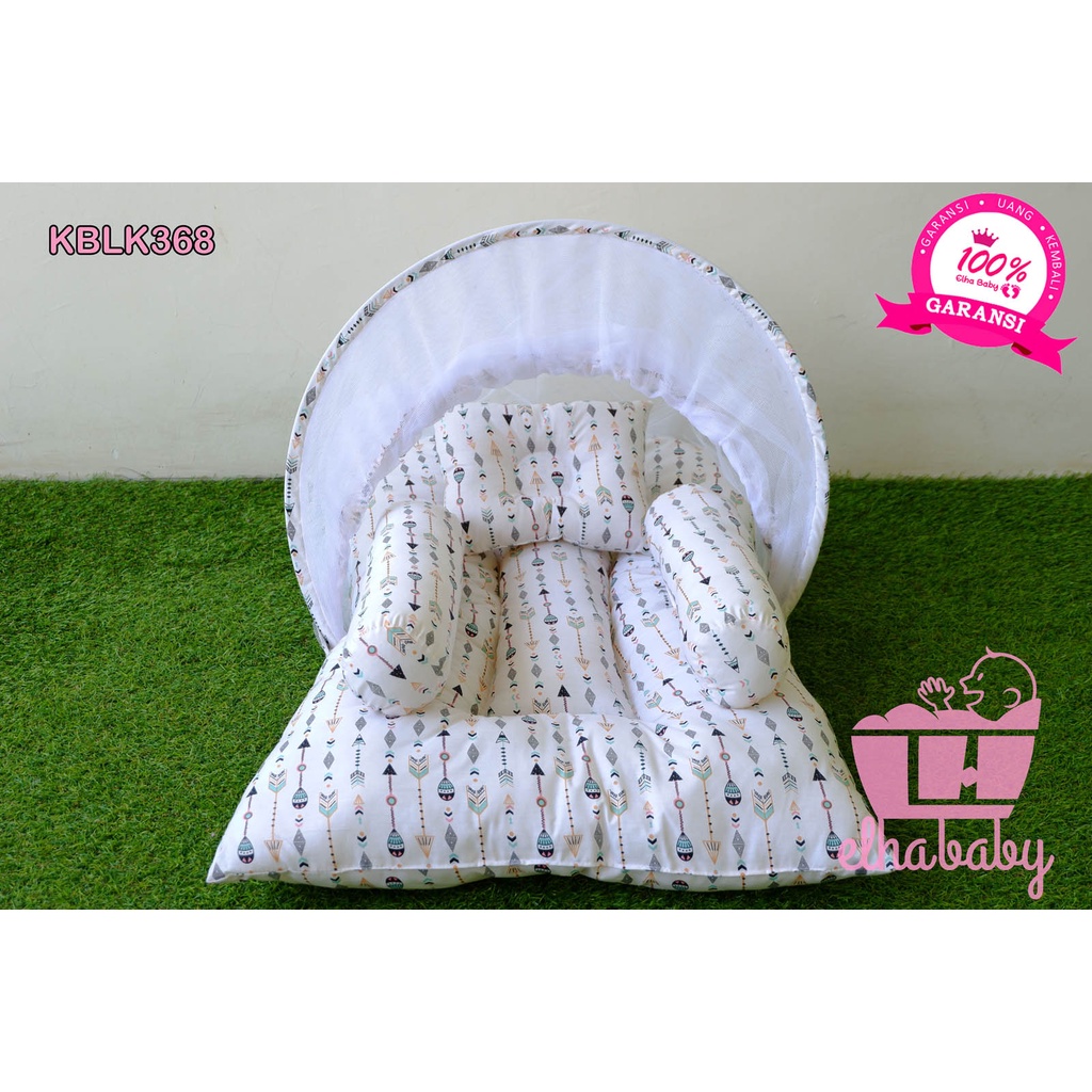 Kasur Lipat Bayi Set Kelambu Bantal Guling | Tempat Tidur Anak Baru Lahir Motif Lucu Bonus tas lucu kasur bayi elha baby elhababy