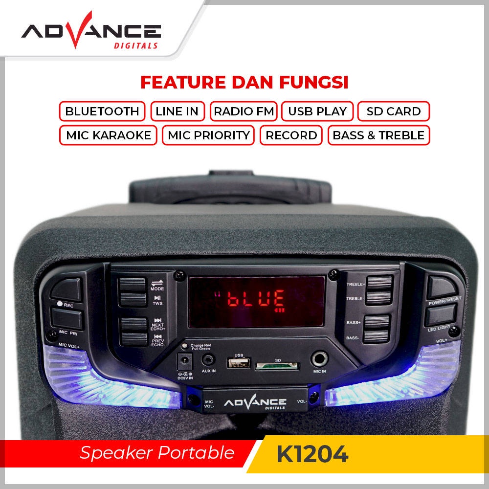 【READY STOCK】 Advance K1204 Speaker Meeting Karaoke Bluetooth 12 Inch Free 1 Mic Wireless with LED light TWS function