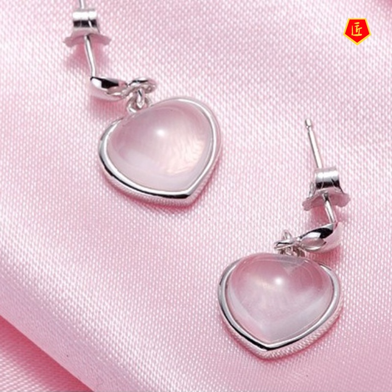 [Ready Stock]Elegant Heart-Shaped Pink Crystal Stud Earrings