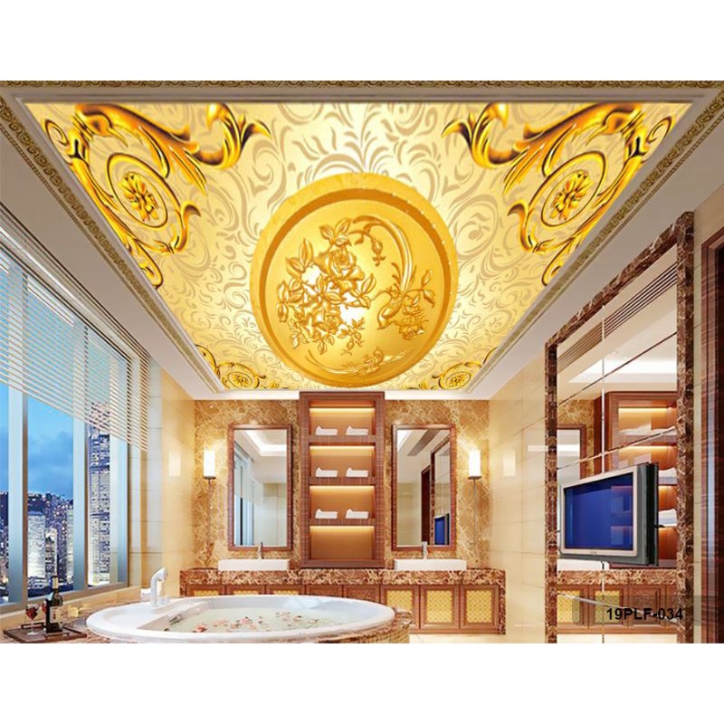 Wallpaper 3D Custom Plafon Batik Emas (19PLF-034)