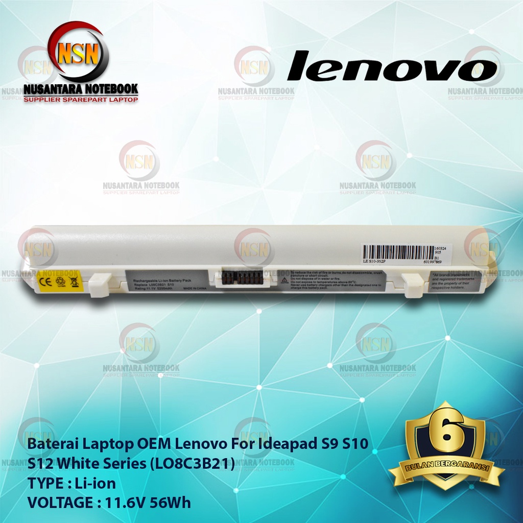 Baterai Laptop OEM Lenovo Ideapad S9 S10 S12 LO8C3B21 White