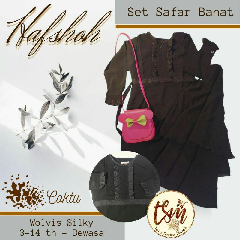 Set Safar Banat Umur 3-8 tahun Jetblack / Setelan Gamis Jilbab Cadar Anak Perempuan Umur 3-8 tahun J