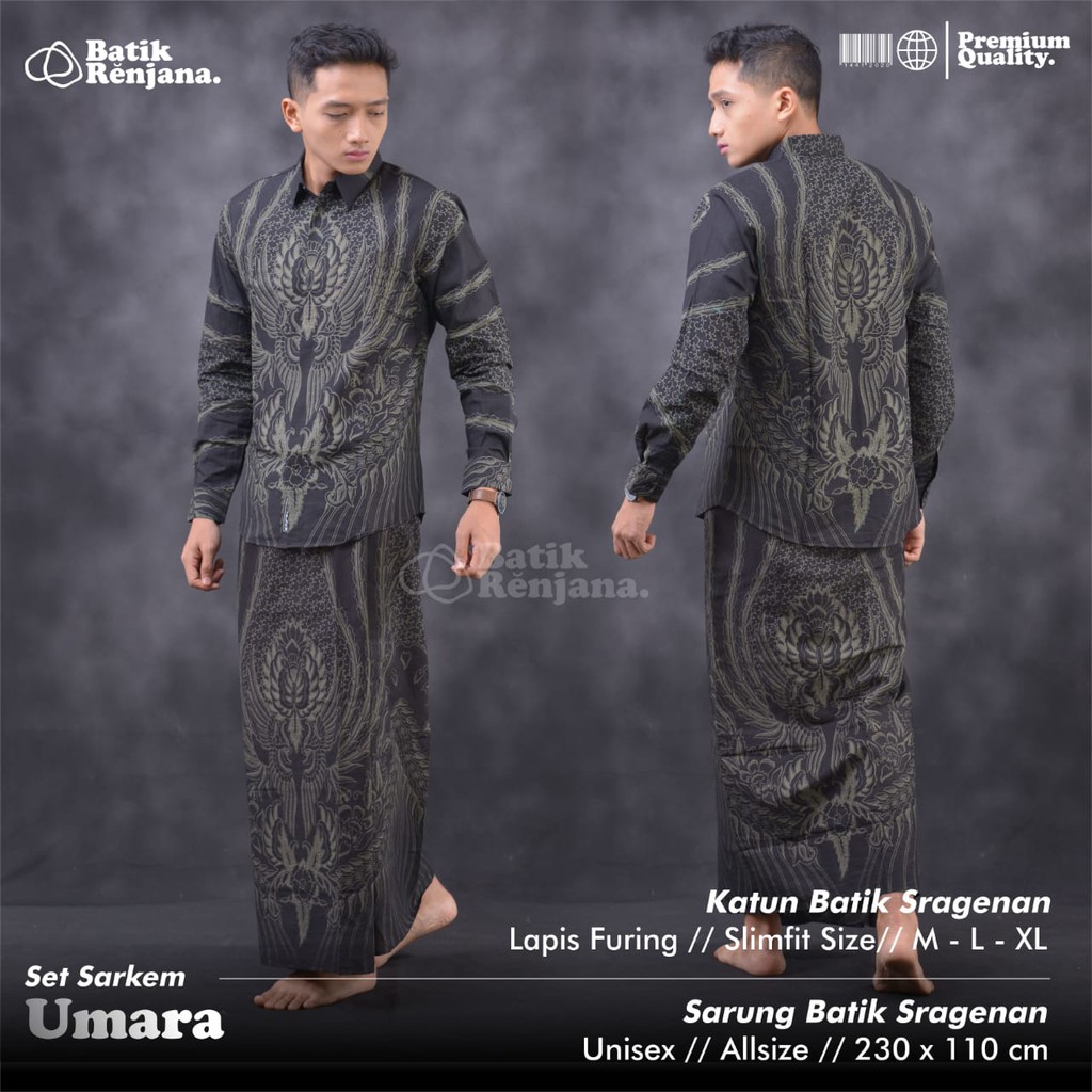 SARKEM UMARA Kemeja Baju dan Sarung Batik Pria Dewasa Premium Lebaran Asli Solo RENJANA