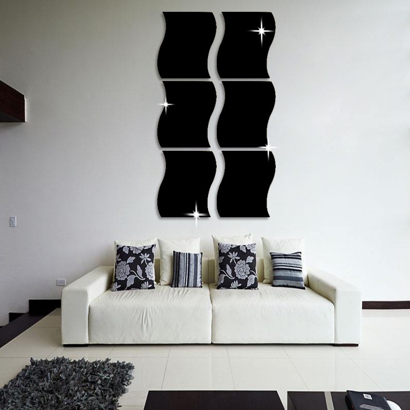 6Pcs/Set Wave Shape Mirror Wall Stickers