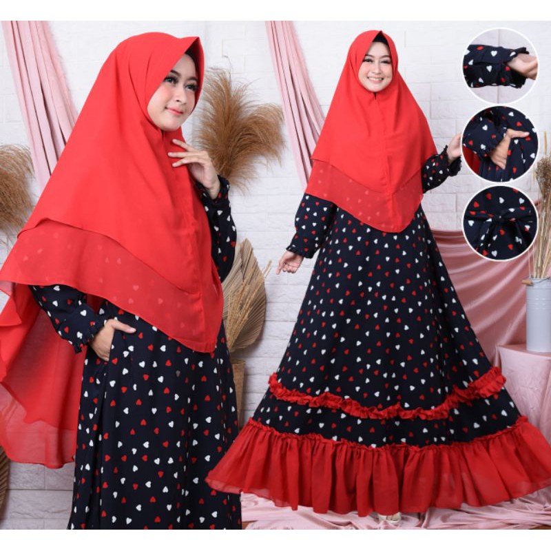 baju gamis rempel motif polkadot terbaru