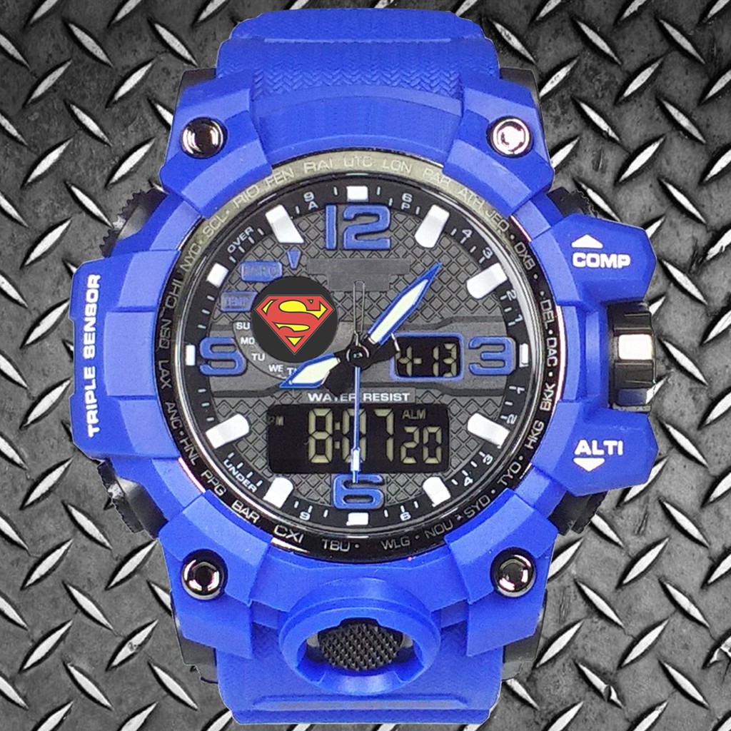 (Istimewa Bossque) Jam SUPERMAN Double Time Full Biru (Exclusive)