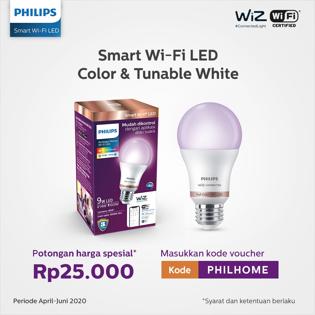 Philips Lampu Smart Wifi Led 9w Color And Tunable White Warna Shopee Indonesia 