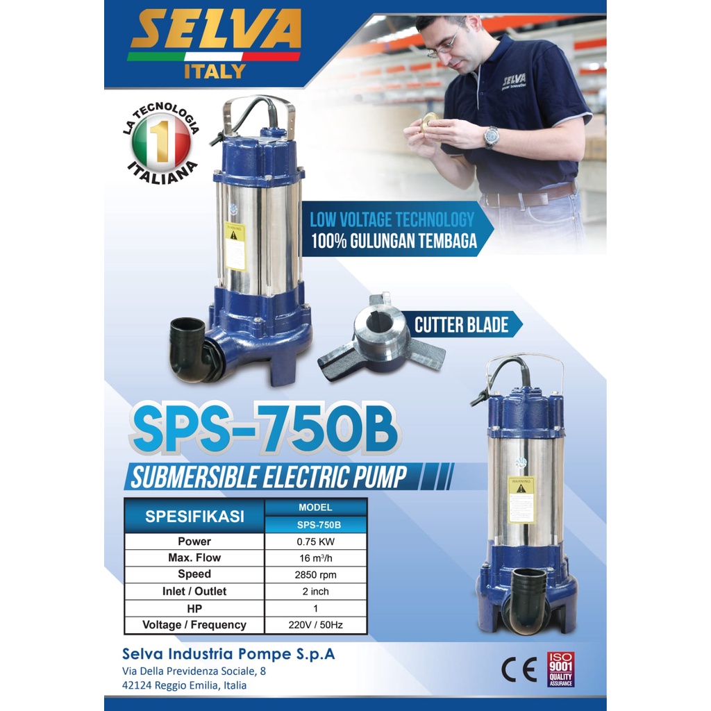 Pompa Air Celub Satelit Listrik 2&quot; SELVA SPS750B CUTTER 1HP / Submersible Electric Pump Celup 2 Inch  SPS 750B SPS-750B
