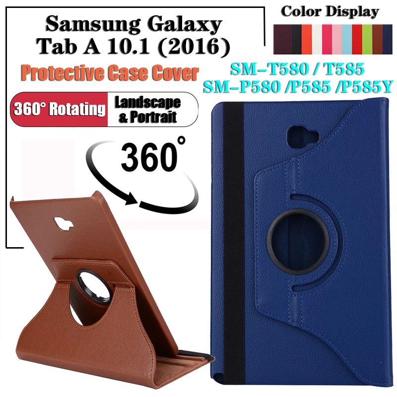 Casing Untuk Samsung Galaxy Tab A 10.1 (2016) SM-T580 SM-T585 SM-P580 SM-P585 SM-P585Y Tablet Protection Cover Fashion Skins360° Rotating Stand Flip Lipat Folio Leather Case