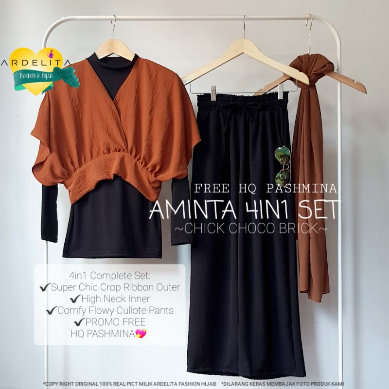 PROMO GRATIS JILBAB - AMINTA 4IN1 SET SETELAN WANITA TERBARU OOTD HIJAB SELEGRAM KEKINIAN TERKEREN TERBAIK BAJU WANITA MURAH BAGUS PREMIUM UNTUK LEBARAN 2022 SETCEL MEWAH NYAMAN DIPAKAI-AMINTA CHIC BRICK