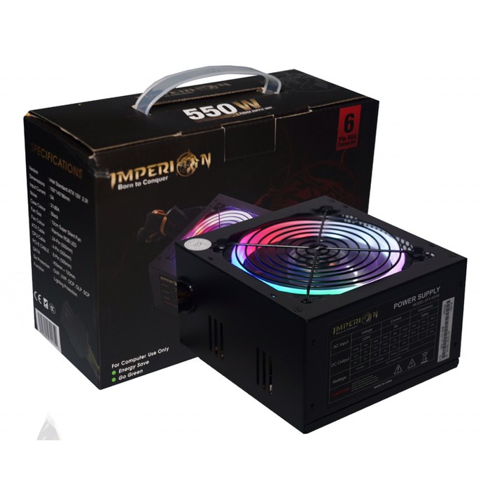 Imperion 550w RGB 6 PIN Power Supply Gaming PSU ATX 550 Watt 6pin