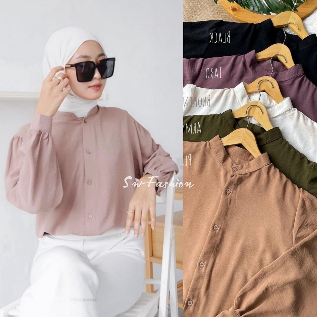 Blouse Crinkle - River Blouse Oneck Longsleeve - Kemeja crinkle - Atasan wanita