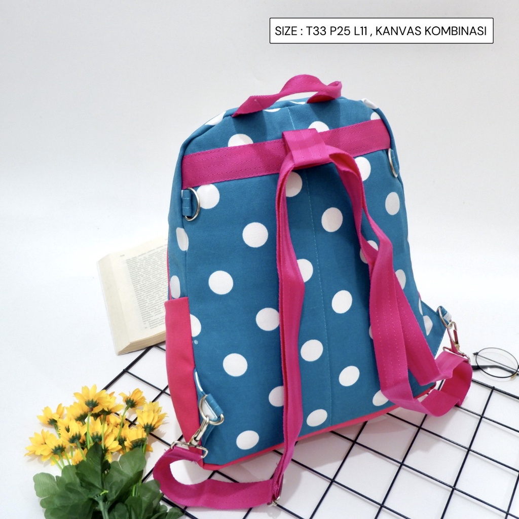 Bayar ditempat - Ransel backpack multifungsi tas punggung kecil murah simpel banyak kantong polkadot