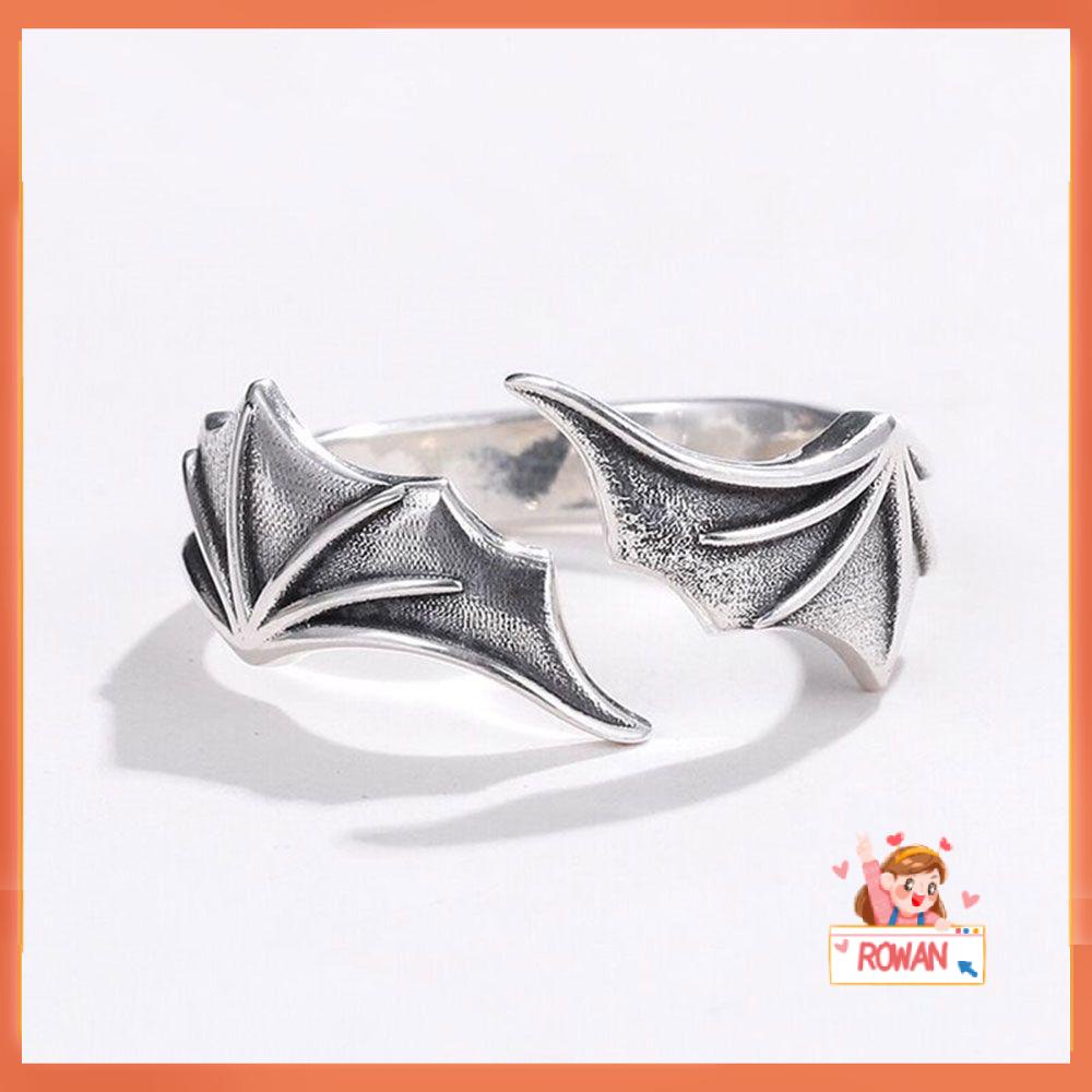 Cincin Model Terbuka Desain Bunga Sayap Malaikat Demon Adjustable Gaya Hip Hop